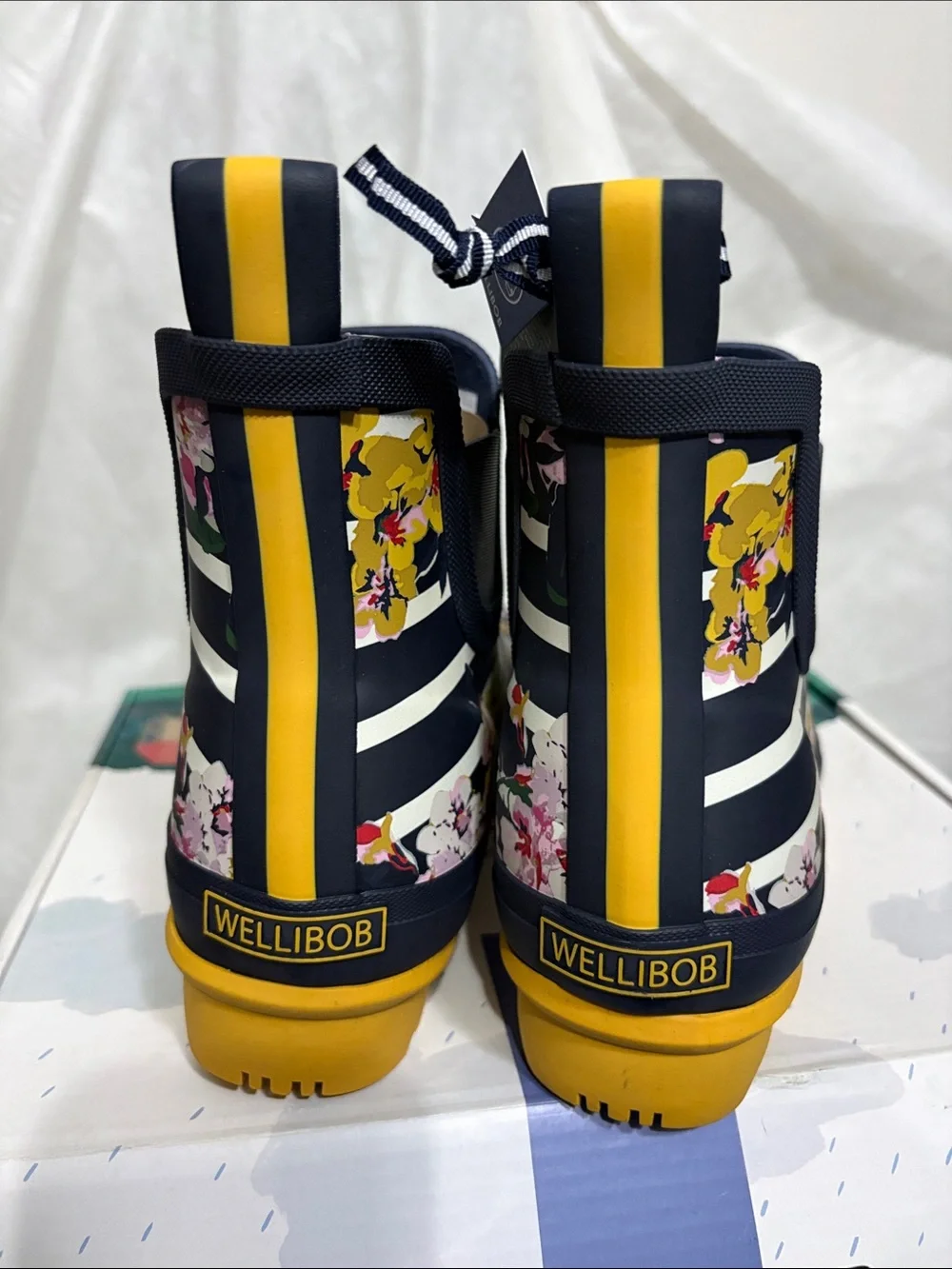 Joules Women's Navy Floral Rain Boots